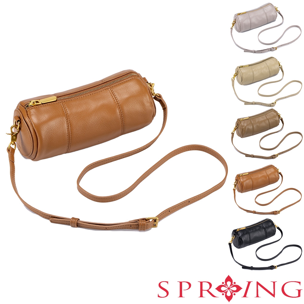 SPRING-時尚真皮頭層牛皮斜背包 軟牛皮肩背枕頭包-多色