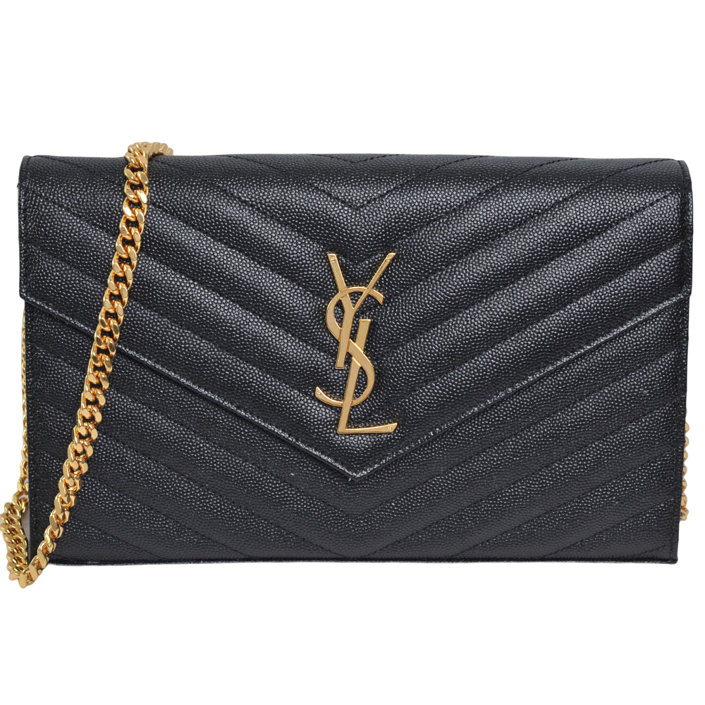 SAINT LAURENT ヴィニル YSL Saint Laurent Monogram V字縫線魚子醬牛皮金LOGO斜肩/手拿
