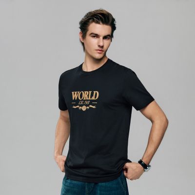 GIORDANO 男裝純棉標語印花修身短袖T恤 WWS系列