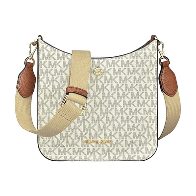 MK MICHAEL KORS BRILEY金字LOGO滿版印花造型磁釦式斜背郵差包(小/香草白)