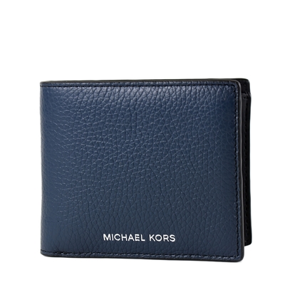 MICHAEL KORS 男款燙字LOGO荔枝紋零錢袋短夾-海軍藍