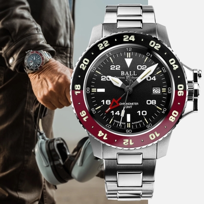 BALL波爾 B2 Engineer GMT 微型氣燈 兩地時間 專利錶冠機械錶-黑40mm DG2118C-S3C-BK