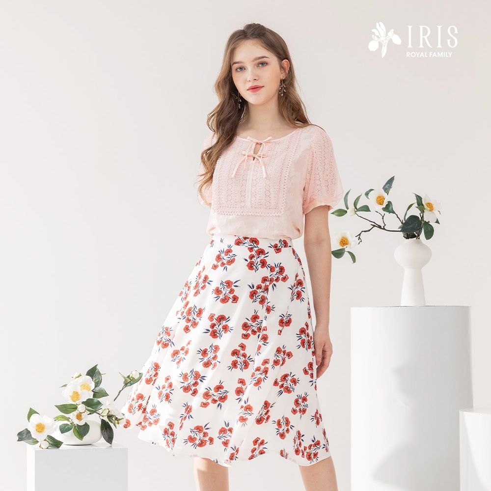 IRIS 艾莉詩-小雛菊燒花綁結上衣-42169 (粉桔色)