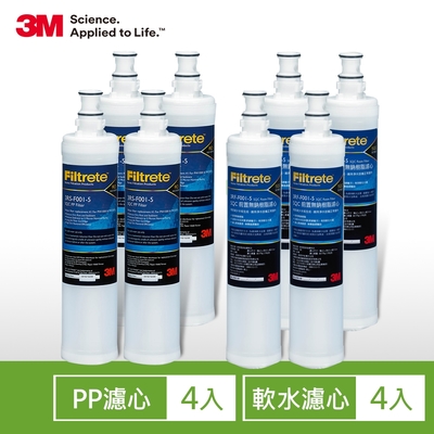 3M SQC前置PP濾心4入+樹脂濾心4入-豪華超值8件組(濾心型號：3RS-F001-5 / 3RF-F001-5)