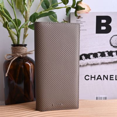 BALLY BALIRO 品牌金屬LOGO質感壓紋牛皮對開多卡長夾(灰)