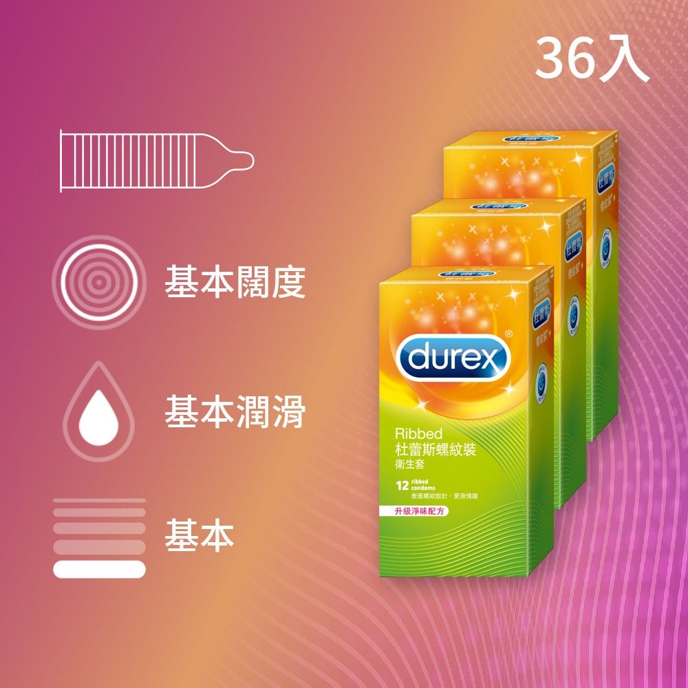 【Durex 杜蕾斯】螺紋裝衛生套/保險套3盒(共36入)