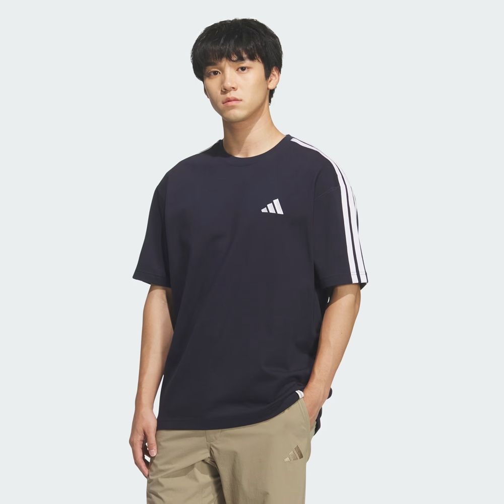 ADIDAS 男款 寬鬆短袖T恤 黑/深藍/白/卡其 ES+ 3S S/S TEE 運動T恤  KF37 (37深藍色系)