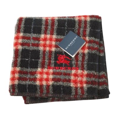 BURBERRY 巴寶莉 經典品牌格紋戰馬圖騰刺繡LOGO小方巾(黑底紅格系/25.5CM)