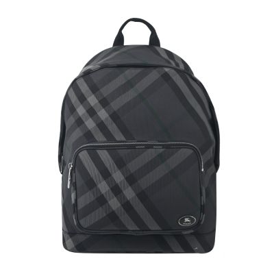BURBERRY Grid格紋尼龍後背包(炭灰色)