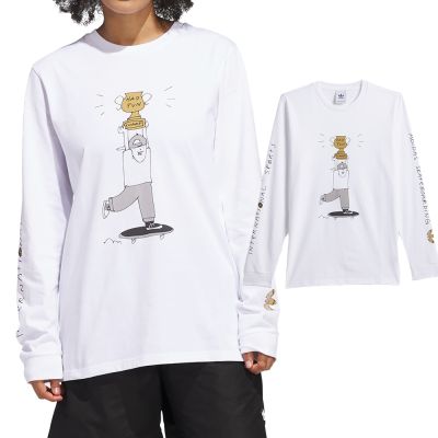 Adidas HJ Champ LS Tee 男款 女款 白色 三葉草 插畫 運動 休閒 上衣 長袖 JD2715