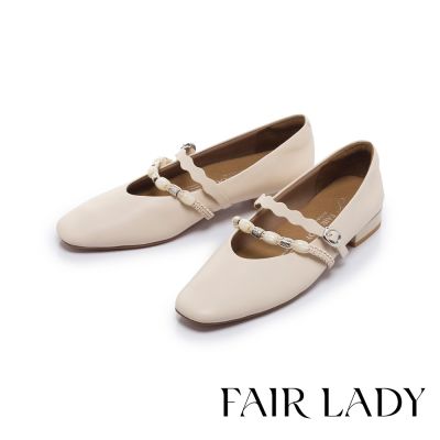FAIR LADY 小時光 琥珀飾鍊方頭奶奶風瑪莉珍鞋 奶油 (553137)
