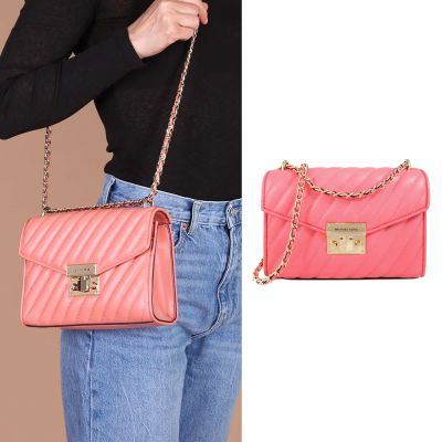 MICHAEL KORS Rose 金鎖頭绗縫斜紋仿生羊皮金鏈兩用包(葡萄柚粉)