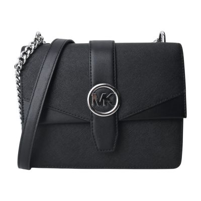 MICHAEL KORS 銀圓MK 防刮PVC 鍊帶mini肩背包(黑)