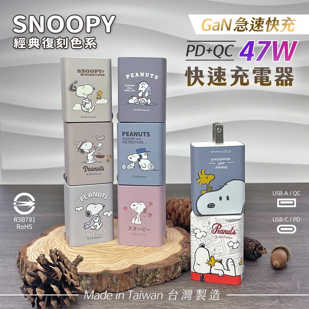 史努比 經典復刻色系 PD快充 47W GaN氮化鎵充電器