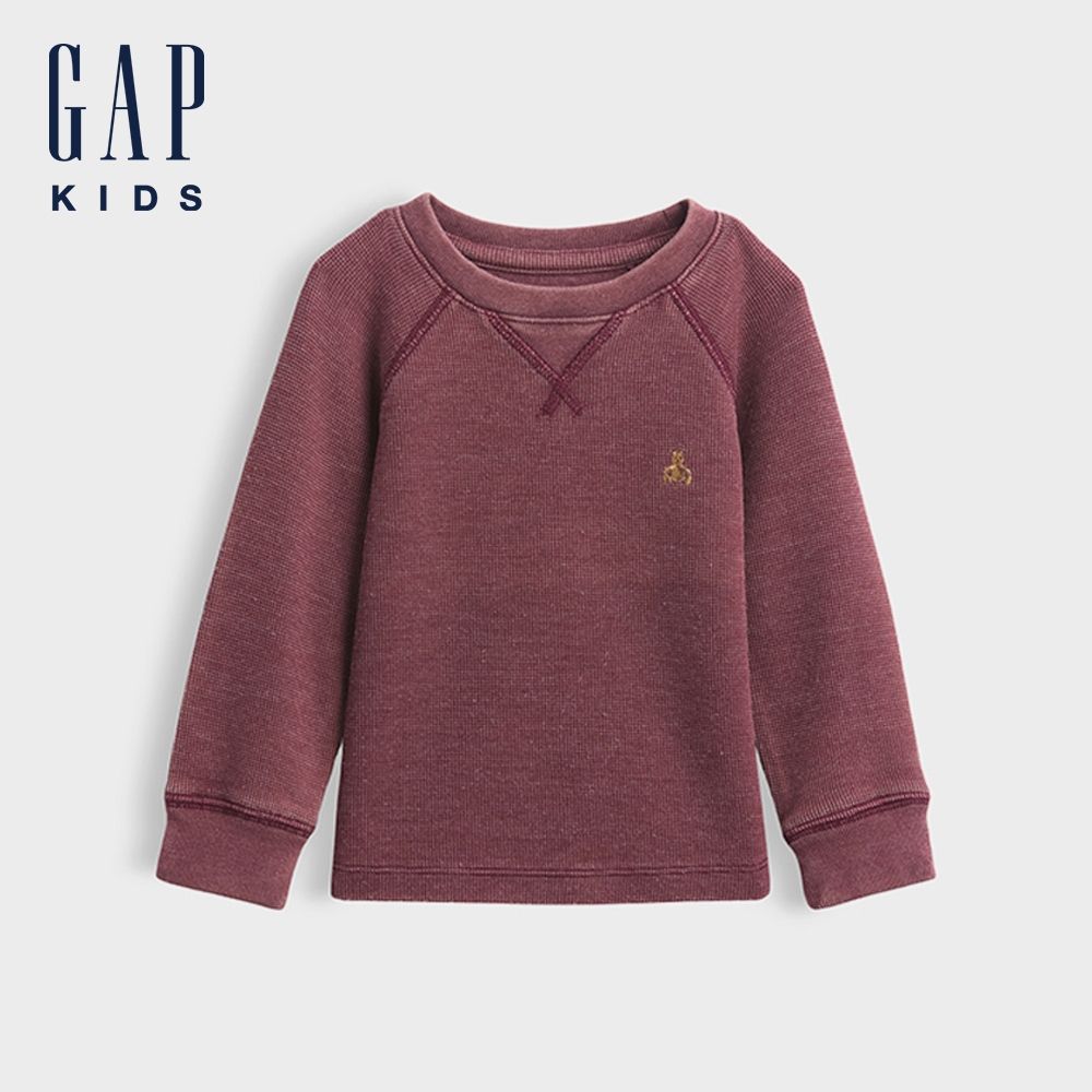 【GAP】嬰兒及幼兒紋理感圓領T恤-深酒紅(915337) (深酒紅)