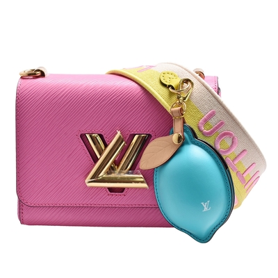 LV Louis Vuitton路易威登 M20693 Twist PM系列經典EPI水波紋LOGO轉釦牛皮肩/斜背包(粉紅色)