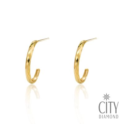 【City Diamond 引雅】18K日本黃K金菱形刻面閃耀鬥圈造型耳環(東京Yuki系列)