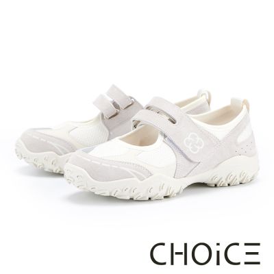 CHOiCE 異材質拼接彈力瑪莉珍運動鞋 米白
