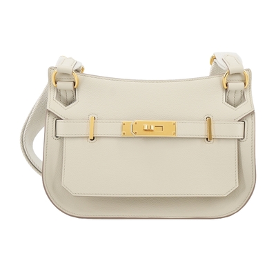 Hermes 愛馬仕 Jypsiere mini Evercolor 牛皮帆布背帶斜背包(8L冰川白/B刻/金釦)