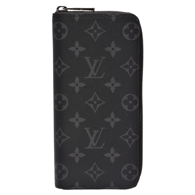 LV Louis Vuitton路易威登 M62295經典Monogram Eclipse帆布全開拉鍊手拿長夾(黑灰)