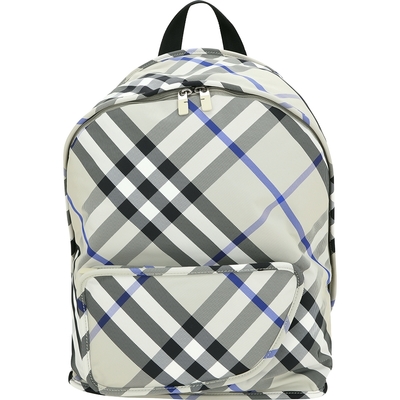 BURBERRY 巴寶莉 Shield 格紋尼龍後背包(地衣灰)