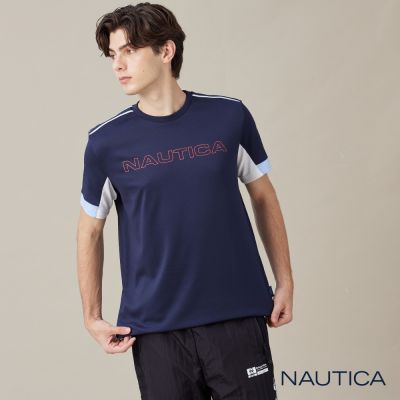 Nautica 男裝 拼接吸濕排汗短袖T恤-深藍色