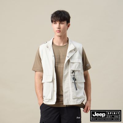 JEEP  男裝 工裝立領背心-白色