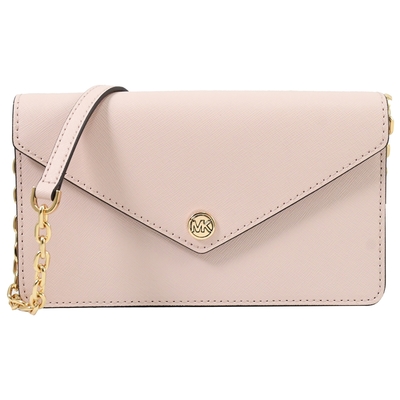 MICHAEL KORS Jet Set Travel 金屬LOGO防刮款WOC翻蓋斜背鍊包(腮紅粉)