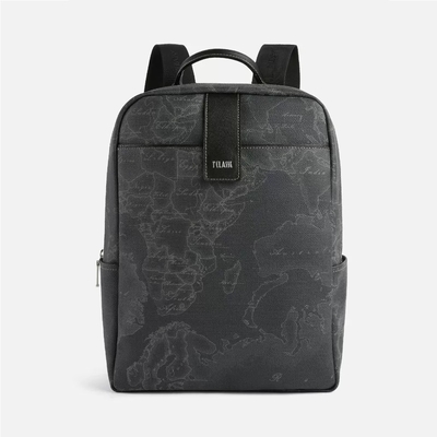 Alviero Martini 義大利地圖包 旅行王者 經典地圖商務13吋筆電後背包35cm-地圖黑