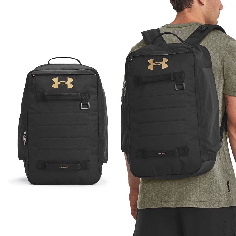 Under Armour 後背包Contain Backpack 黑金防潑水15吋筆電包運動