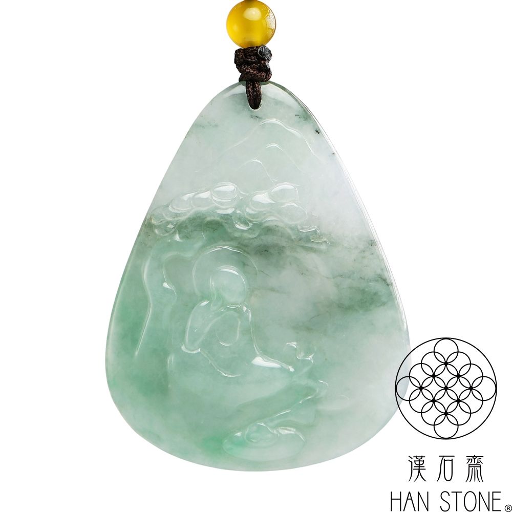 漢石齋】天然翡翠A貨菩提悟道玉佩吊墜細糯種飄花(38*49*5mm) | 漢石齋