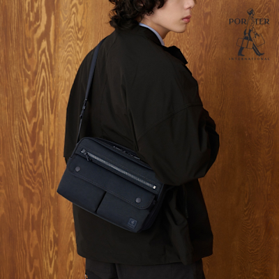 PORTER INTERNATIONAL - 粗曠質感CAP雙層斜背包 (M) - 深藍