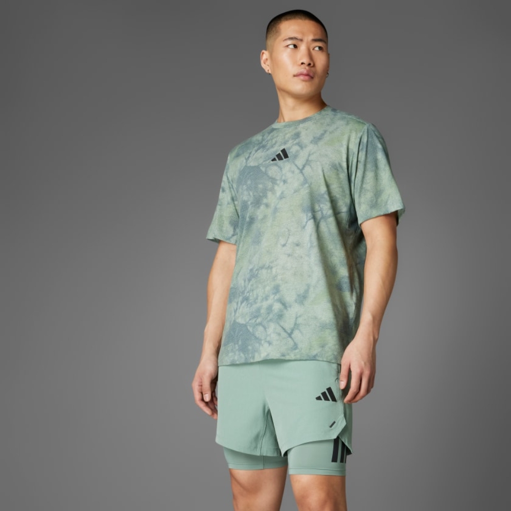 adidas 愛迪達 短袖上衣 男 訓練 慢跑 POWER AOP TEE 灰綠 JP3343