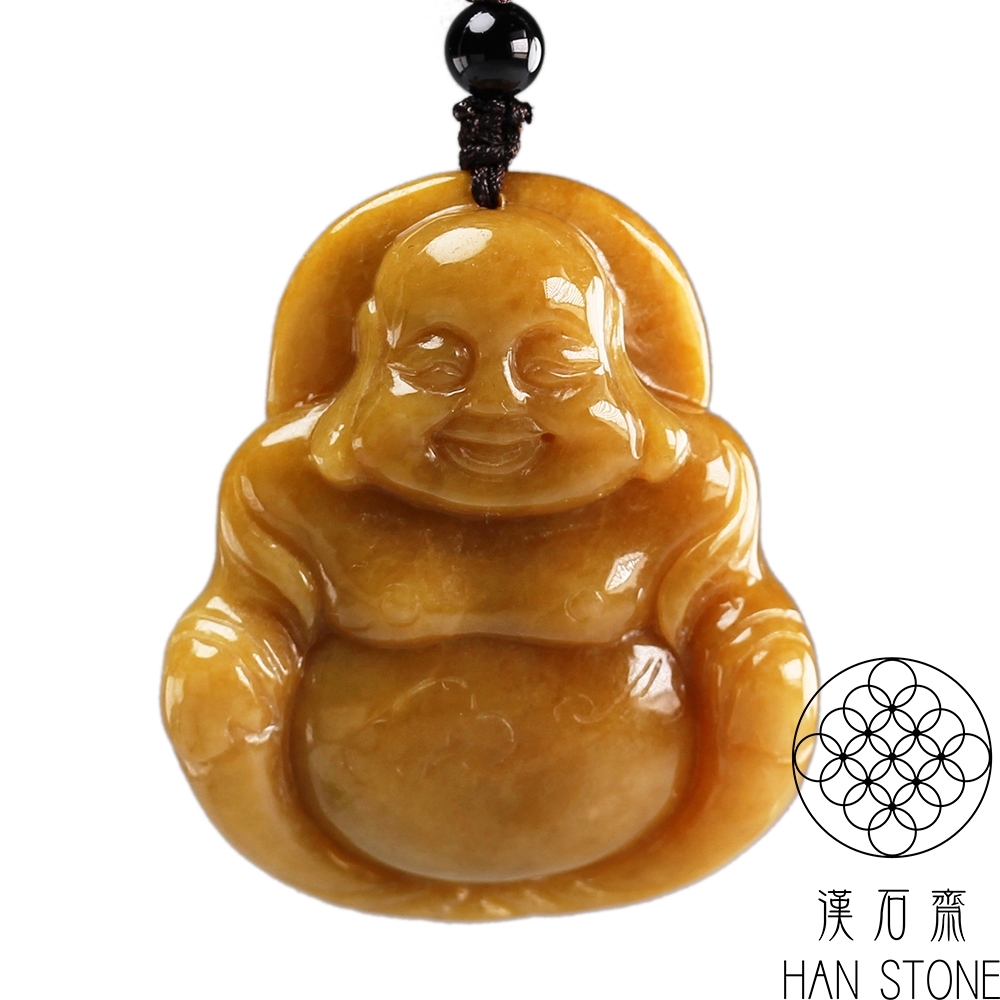 漢石齋】天然A貨黃翡種翡翠彌勒佛玉佩吊墜(40*42*11mm) | 漢石齋