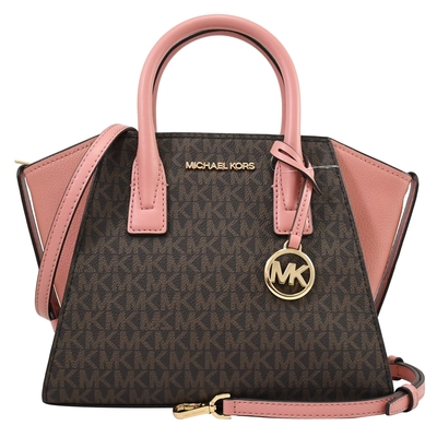 MICHAEL KORS AVRIL 拼接款經典印花兩用手提包(深咖/粉)