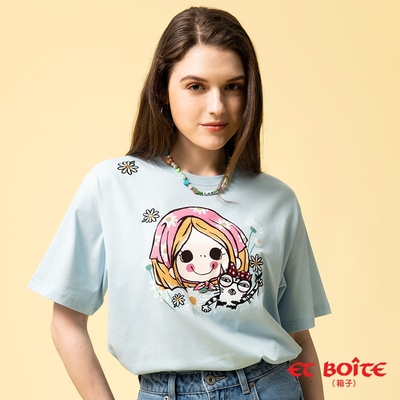 ET BOîTE 箱子 BLUE WAY – DORA田園貓落肩短TEE(淺藍)