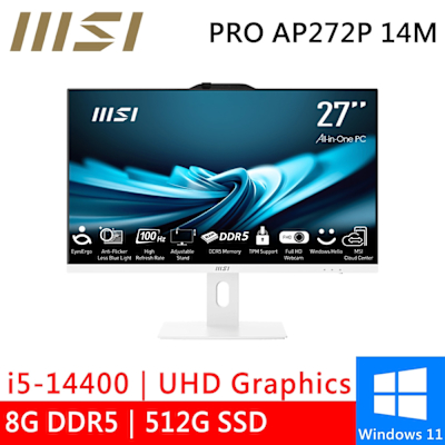 MSI微星 微星 PRO AP272P 14M-633TW 27型 白(i5-14400/8G/512G SSD/W11)