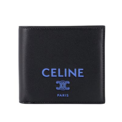 CELINE 賽琳 Logo Bi-fold 羊皮 卡夾 皮夾 短夾 黑色 藍色 10B653R24.GLK0