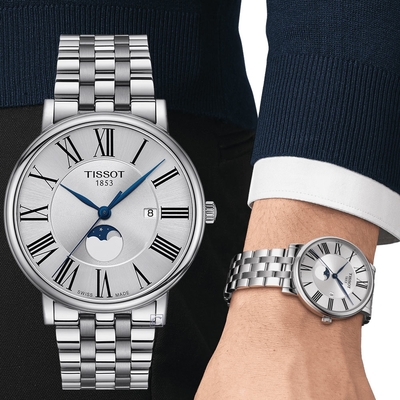 TISSOT 天梭 官方授權 T-Classic 系列 CARSON經典月相顯示男錶 畢業禮物首選(T1224231103300)40mm