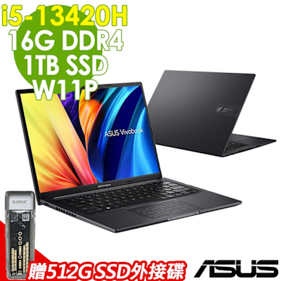 ASUS華碩 ASUS Vivobook 14 X1405VA 搖滾黑 (i5-13420H/8G+8G/1TB SSD/W11升級W11P/14FHD) 特仕輕薄筆電