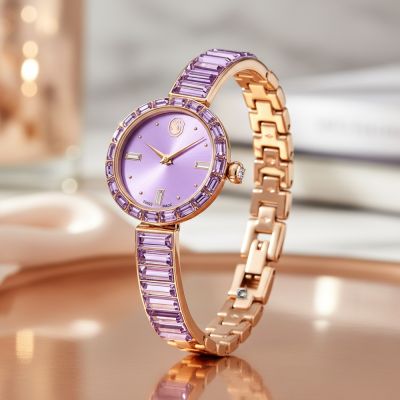 SWAROVSKI 施華洛世奇 Matrix Bangle系列 水晶腕錶-25mm紫(5743713)