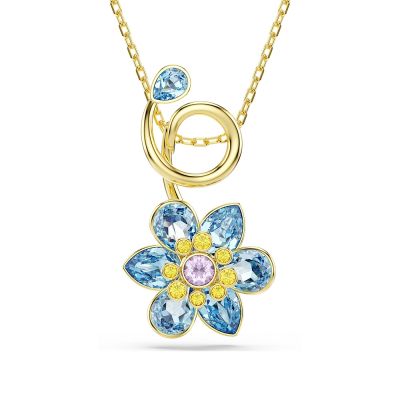 SWAROVSKI 施華洛世奇 Idyllia 自然之美 藍色花瓣水晶項鍊 寵愛媽媽 送禮推薦-金色 5709029