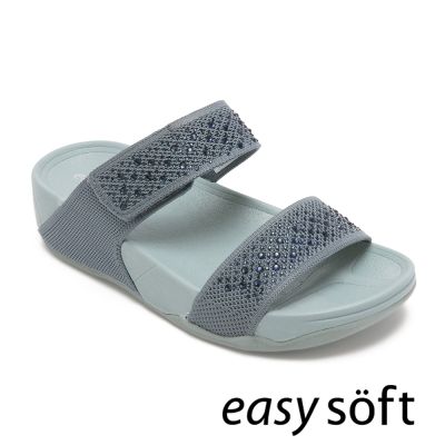 Easy Spirit-RATIN 彈性雙帶閃鑽拖鞋-藍色