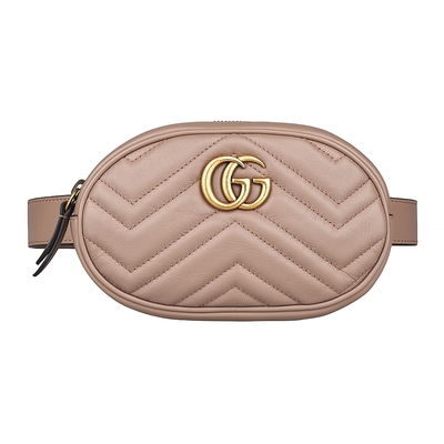 GUCCI 古馳 Marmont復古金屬雙G LOGO愛心車線W字紋牛皮拉鍊胸腰包(小/裸粉)