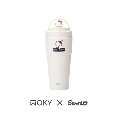 【WOKY X SANRIO】-[●●]渾圓杯鈦陶瓷770ml+Hello Kitty上蓋吸管塞