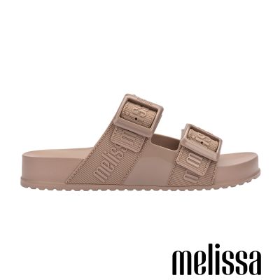 Melissa-品牌壓紋雙扣帶拖鞋-咖啡色