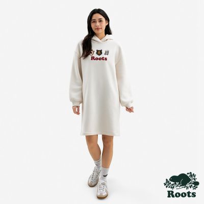 Roots女裝- WINTER WONDER 連帽洋裝-象牙白