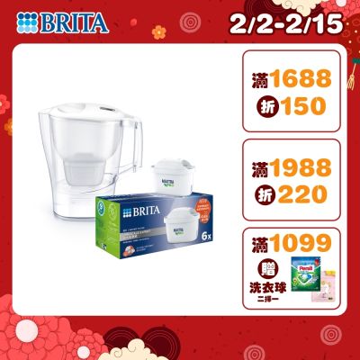 【BRITA官方】Aluna 3.5L愛奴娜濾水壺x1(白)+6入MXPRO去水垢專家濾芯(共7芯)