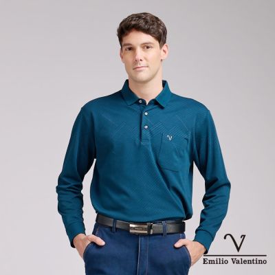 Emilio Valentino 範倫鐵諾 男長袖POLO衫 保暖蓄熱 口袋 綠(15-5V9990)