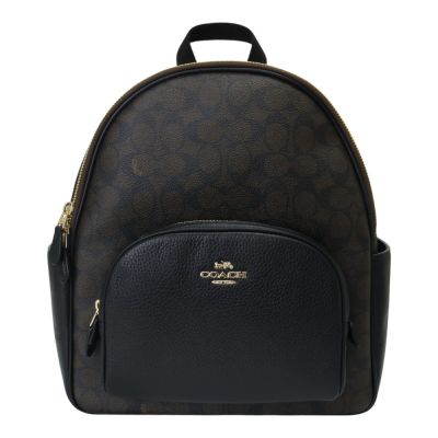 COACH  Court 金馬車防刮LOGO雙拉鍊後背包(咖x黑)中